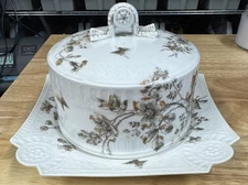 Limoges Antique Floral Cheese Safe Butterflies Dish