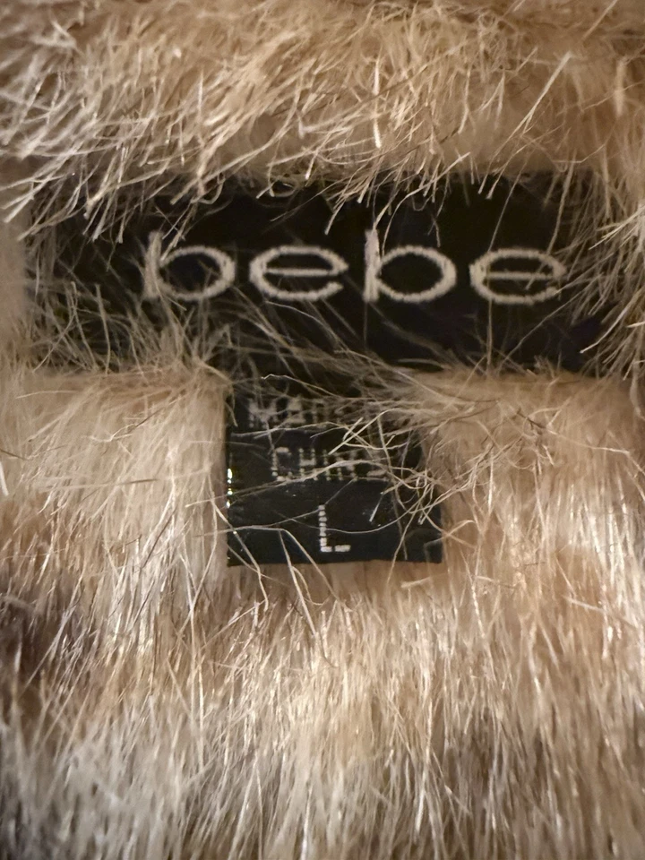 Винтажный Bebe искусственной замши искусственного меха куртка кремовый цвет размер женщин большой - Изображение 2 из 4