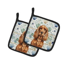 Caroline's Treasures Red English Cocker Spaniel Coastal Sea Glass Pair Potholder