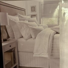 Damask Stripe 500 Thread Count 100 Cotton Full/Queen Duvet Set White New