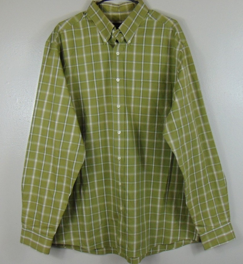 Eddie Bauer Mens XL Tall Green Plaid Wrinkle Resistant Relaxed Fit Cotton Shirt