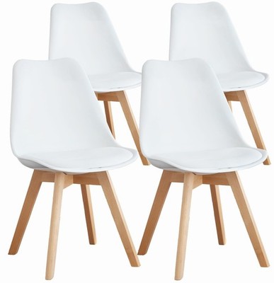 OLIXIS Set of 4 Dining Kitchen Mid-Century Modern Chairs with 4 Chairs, White 