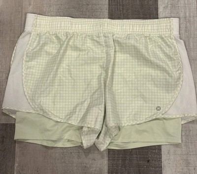RBX Athletic X-Dri Shorts Womens Large Green White Plaid Polyester Two Layer
