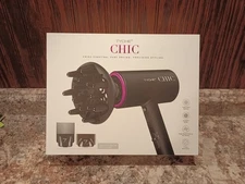 Tyche Chic Hair Dryer Cold Shot Ceramic Black w/ 3 Attachments Blow Dryer