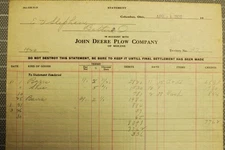 1920 John Deere Plow Co Account Statement to Rep EV Stephens Baltic Ohio B7S2