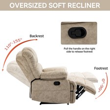 Large Oversized Manual Recliner Chair Reclining Sofa Fabric Living Room Beige