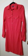 Jarrett Bay Utility Shirt Dress XL Coral Pink Long Sleeve Button Front USA Made