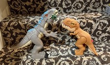 Two IMAGINEXT Jurassic World THRASHING ACTION Indominus Rex T-Rex Dinosaur Lot