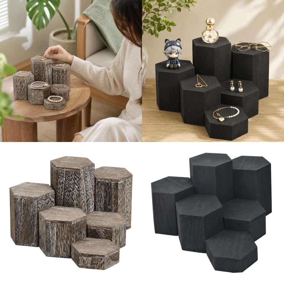 6 présentoirs hexagonaux en bois pour gâteaux, style vintage, parfaits pour - Photo 1/1