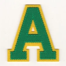 Letter A Patch 2.5” Green Yellow Felt Iron On Sew On Varsity Alphabet Applique