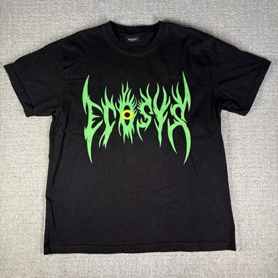 Ecosys LA Flame Logo T Shirt Mens Black Graphic Tee Size XL GLOW IN DARK SKULL