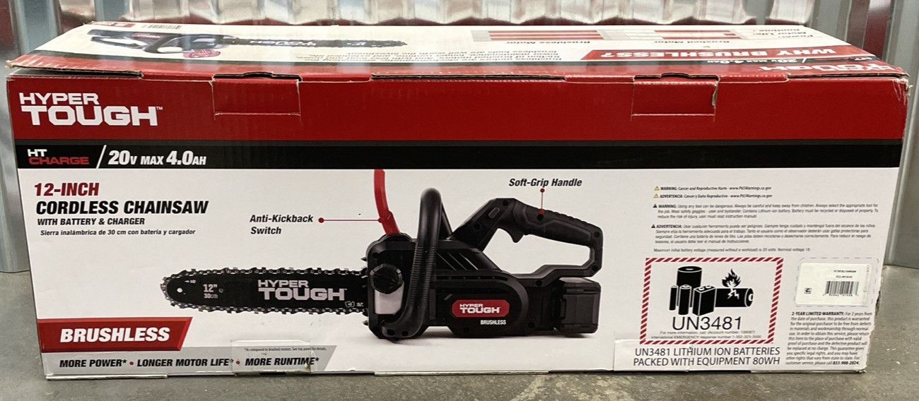 Hyper Tough HT22-401-03-03 20V 4.0Ah Battery Powered 12" Brushless Chainsaw