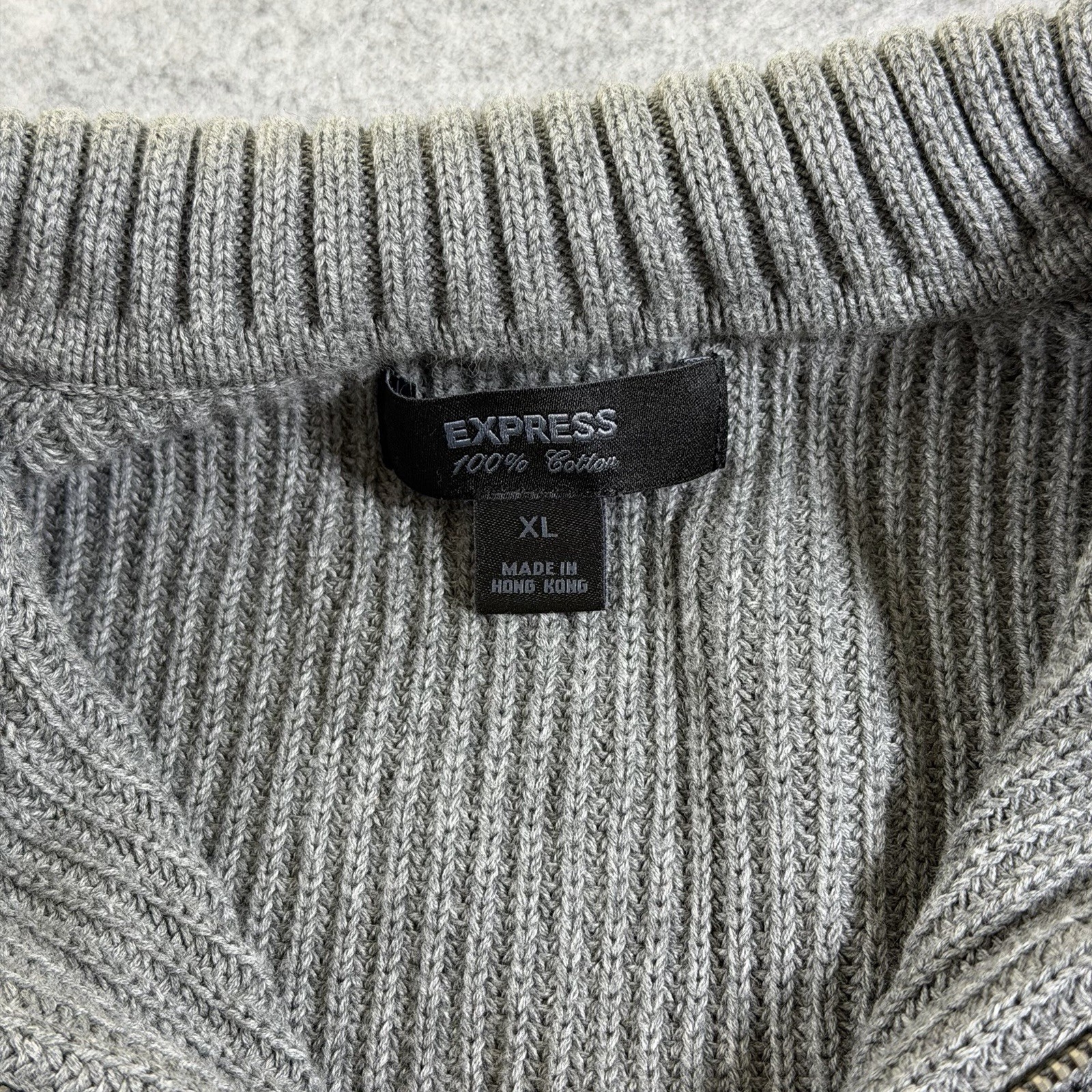 Express Full Zip Sweater Jacket Mens XL Gray Herringbone Knit Heavyweight thumbnail 3