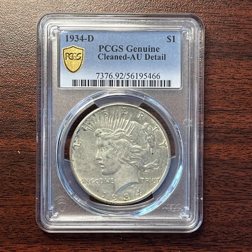 1934-D Peace Dollar $1 Cleaned - AU Detail PCGS Genuine