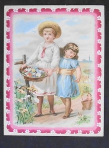 Victorian Artist Greeting Card, plaiin back for message, boy & girl