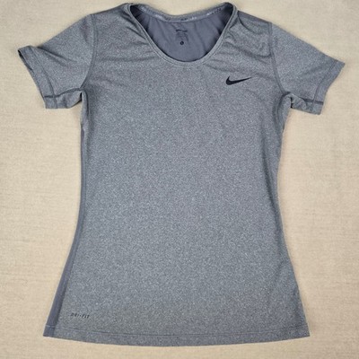 Nike Pro Dri-FIT Womens Short Sleeve Training Top Gray Mesh Back Large