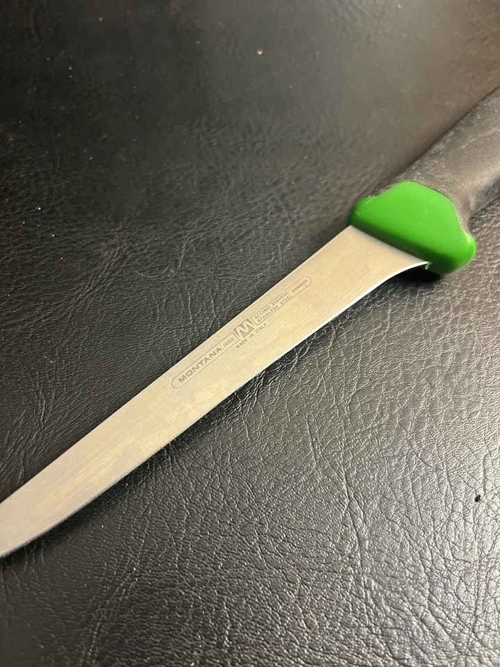 "Cuchillo deshuesador de filete Sandvik MONTANA Italia INOX mango de goma negro verde 6""" Foto 3 de 4