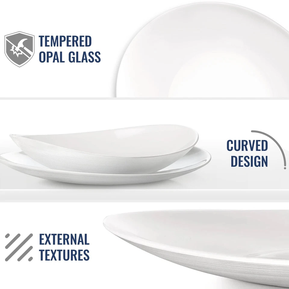 Prometeo Set Of 6 Dinner Plates, 10.75" x 9.5" Tempered Food Safe Opal Glass,... - Image 4 of 4