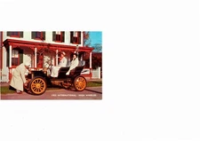 1905 International (High Wheeler) Auto, Man Cranking It Up Postcard