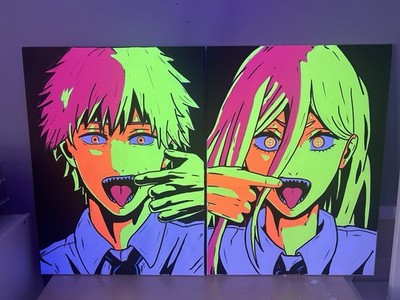 OG Chainsaw Man Power And Denji Glow Canvas Set 18x24