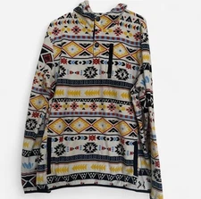 Dutch Bros Coffee Men’s White Aztec Pattern Fleece Hoodie Size XL Pullover