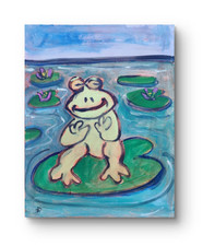 Original acrylic painting 12 x 16 inch canvas, Frog On Lily Pad 2