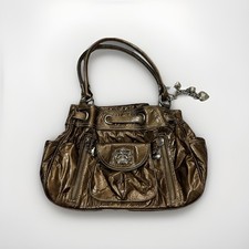 Borsa a tracolla Kathy Van Zeeland marrone metallizzato testurizzato portachiavi ciondoli