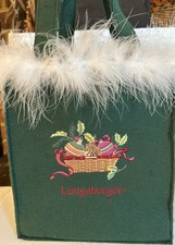 VINTAGE LONGABERGER Green Christmas Gift Tote, Green Felt With Boa Trim Reduced