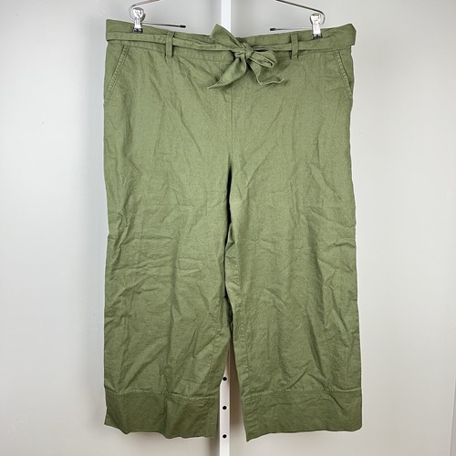 Ann Taylor LOFT Outlet Crop Pants Womens XL Green Wide Leg Lounge Linen Cotton - Picture 2 of 7