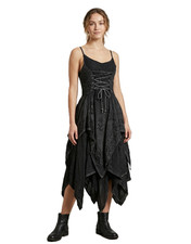 Gothic Fairycore Corset Dress Cotton Boho Pixie Layered Smocked Midi Black Dress