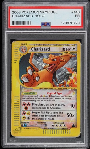 2003 Pokémon Skyridge Charizard 146/144 Holo Crystal Secret Rare PSA 1 PR