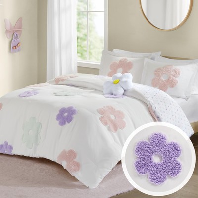 Queen Comforter Set for Girls, Tufted Chenille Floral Comforter Set Queen, Li...