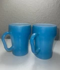 2 Vintage Anchor Hocking Blue Fire King Thick Durable Milk Glass Coffee Cup Mug