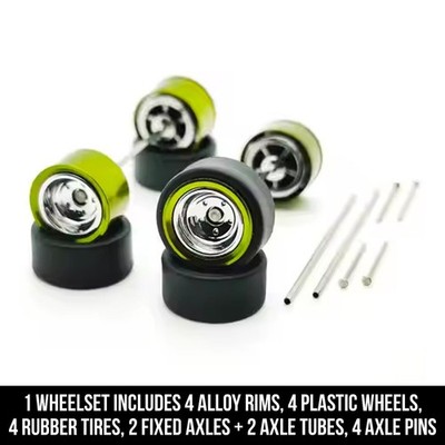 1/64 Scale ALLOY 0 5 SPOKE CHROME Real Rider Wheels Rims Tires Set