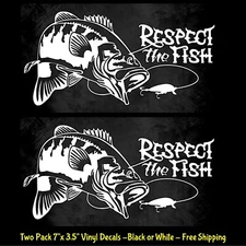 Respect the Fish Two PK  7" Vinyl Decals Black or White Car Truck Window Boat