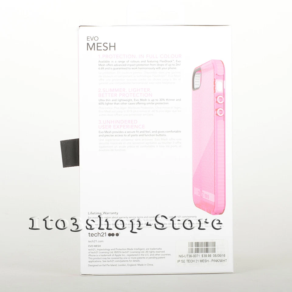 Tech21 Evo Mesh Soft Gel Flexible Snap Cover Case for iPhone 5 5s iPhone SE Pink - Image 2 of 4