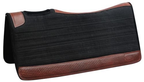 Showman 32" x 31" Contoured Felt Saddle Pad w/ Basketweave Tooled Wear Leathers - Picture 1 of 1