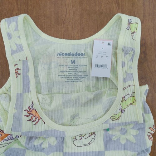 Rugrats Cartoon Character Print Tank Top Size M Side Ties Pastel Checkered - Picture 6 of 8