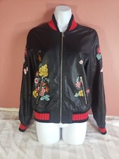 Chelsea & Violet Velvet Touch Black Faux Leather Embroidered Jacket Size S Nwot