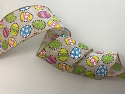 Easter Ribbon, Multicolor Easter Eggs, 2 1/2'' Wide, Wired Edge, 5 YARDS