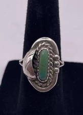 Vintage Navajo Old Pawn Green Turquoise Silver Ring Feather Size 6 3.4g 