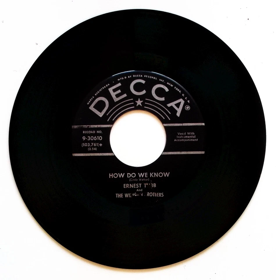 ERNEST TUBB AND THE WILBURN BROTHERS–HEY, MR BLUEBIRD/HOW DO WE..VINYL 45 76-137 - Image 2 of 3