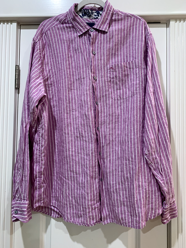 Tommy Bahama Big & Tall Aloha Cove Striped Linen Shirt Men's Large Purple Floral - Picture 2 of 10