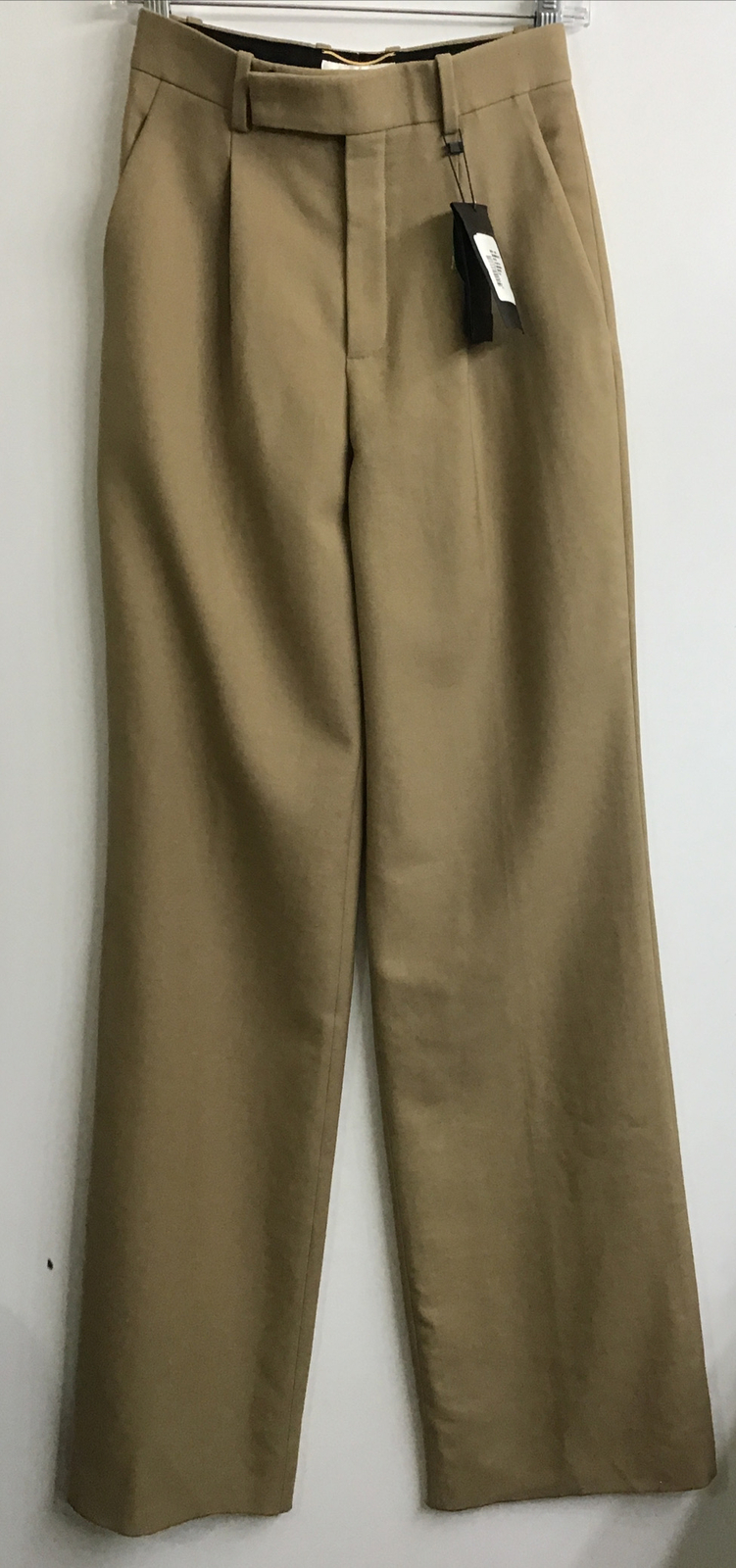 Saint Laurent Vestito Pantalone Beige Svasato Gamba Pieghe Nuovo Taglia F 34 US 2