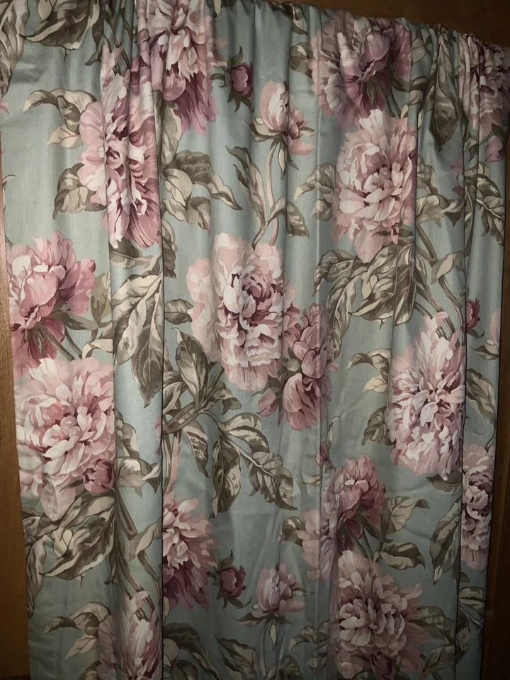 CUSTOM WAVERLY DRAPES~SPRING GARDEN~GREEN FLORAL~63”L~3 SETS AVAILABLE - Image 2 of 3