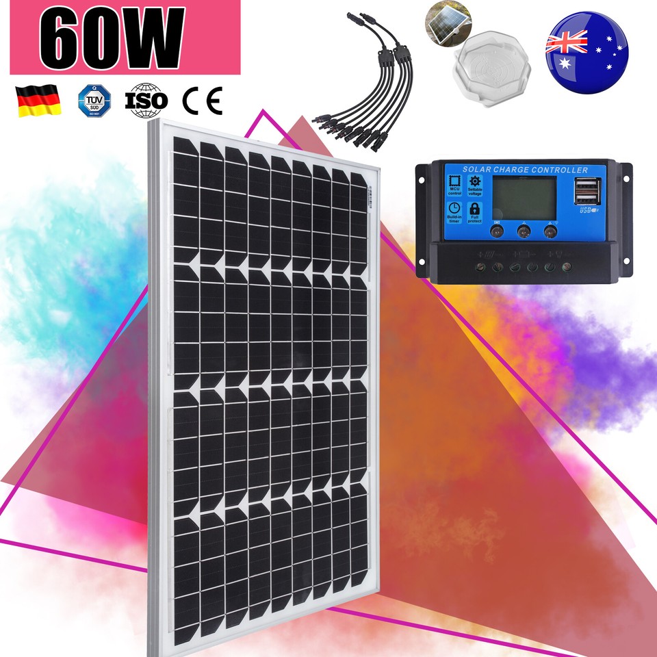 20W 30W 40W 60W 100W 200W Solar Panel Kit Trickle Charger 12V Battery
