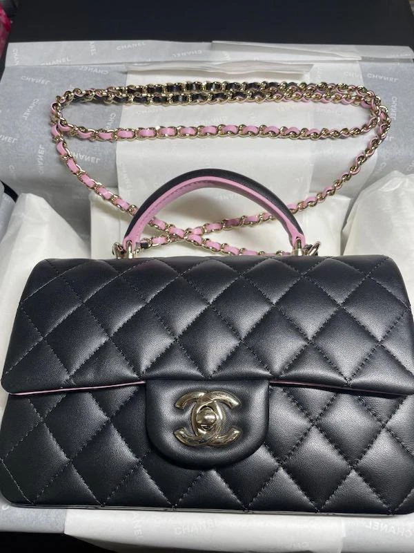 CHANEL Mini Matelasse Flap Bag Crossbody Black AS2431 Purse Auth