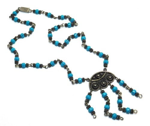 Bohemian Rafael Dominguez Cuernavaca Mexico 925 Sterling & Turquoise Necklace - Picture 10 of 10