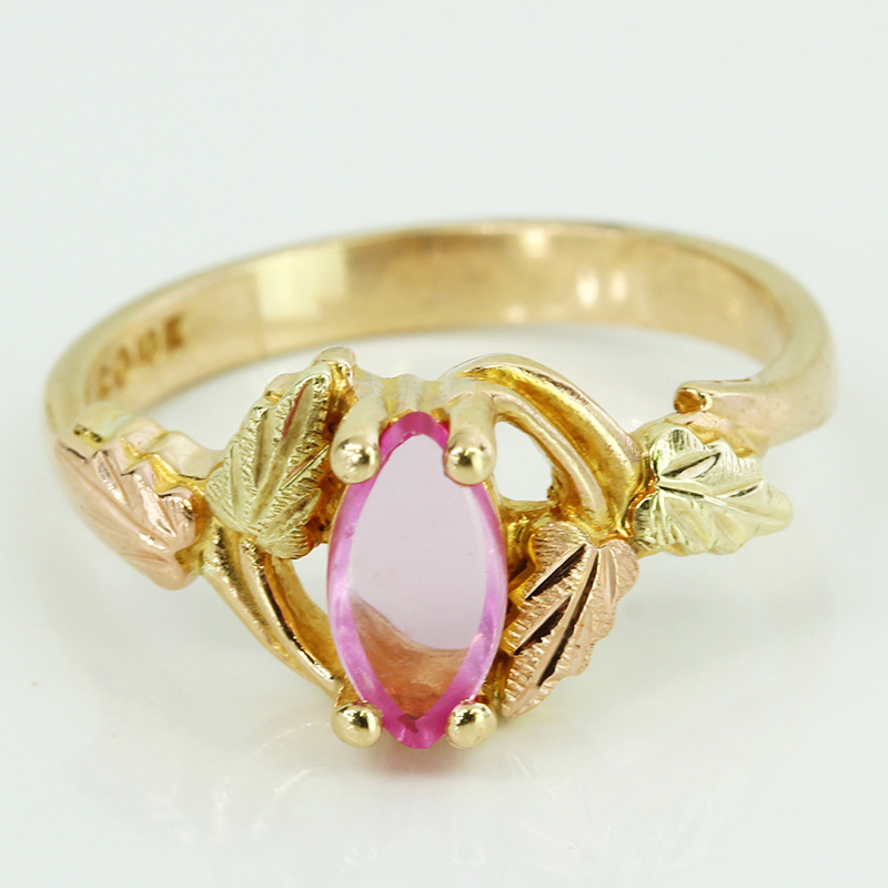 10k Yellow Gold Syntetic pink gemstone ring ajjr97 Size 2 