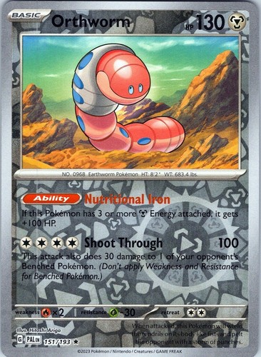 Pokemon - Orthworm - 151/193 - Reverse Holo Rare - Paldea Evolved - NM/M
